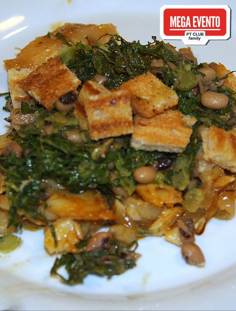 Bacalhau com broa sem gluten e migas do Oeste.